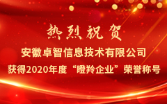 熱(rè)烈祝賀安徽卓智信息技術有限公司獲得(de)2020年度“瞪羚企業”榮譽稱号